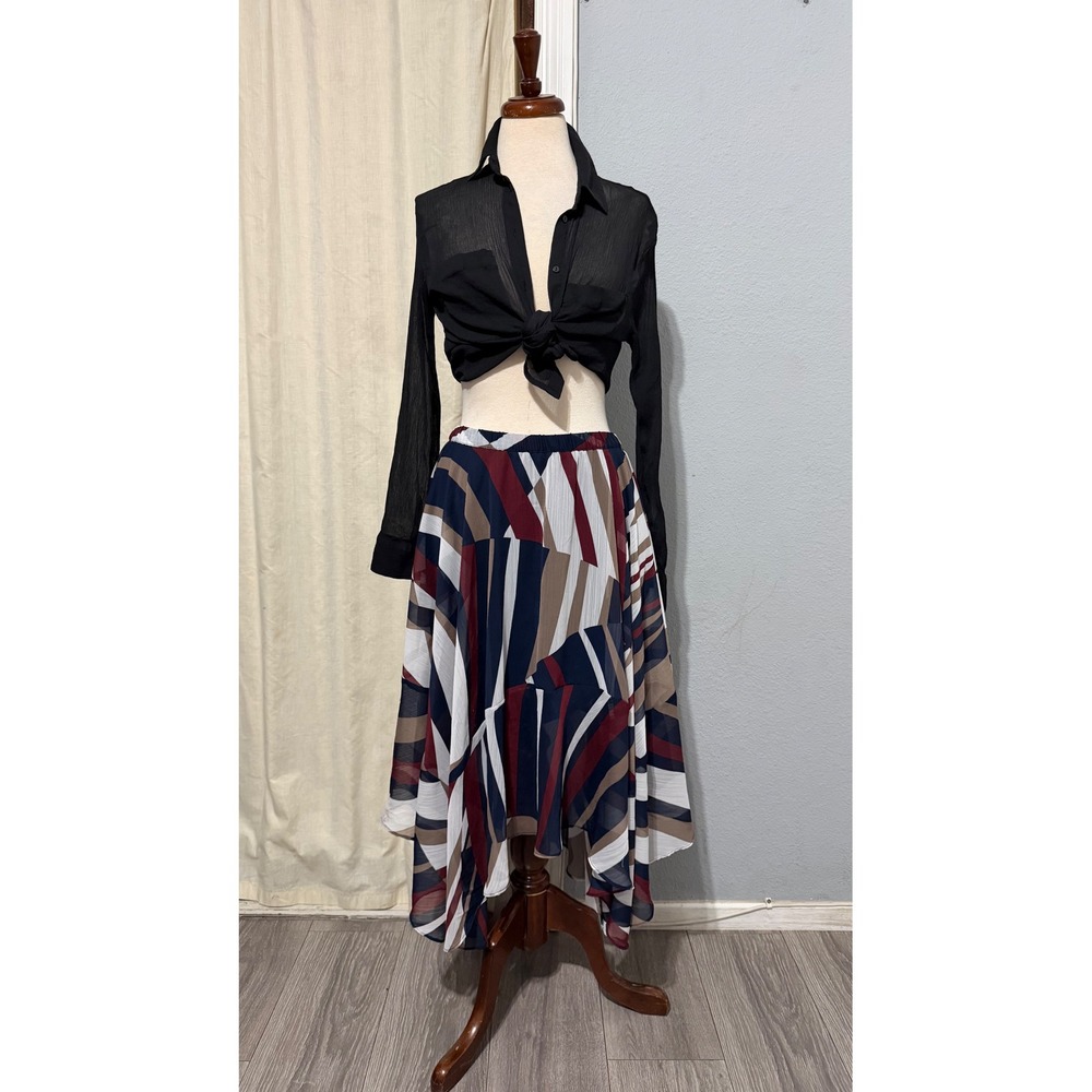 Banana Republic Fairy Midi Skirt Size M Geometric Handkerchief Hem Navy Blue Y2K